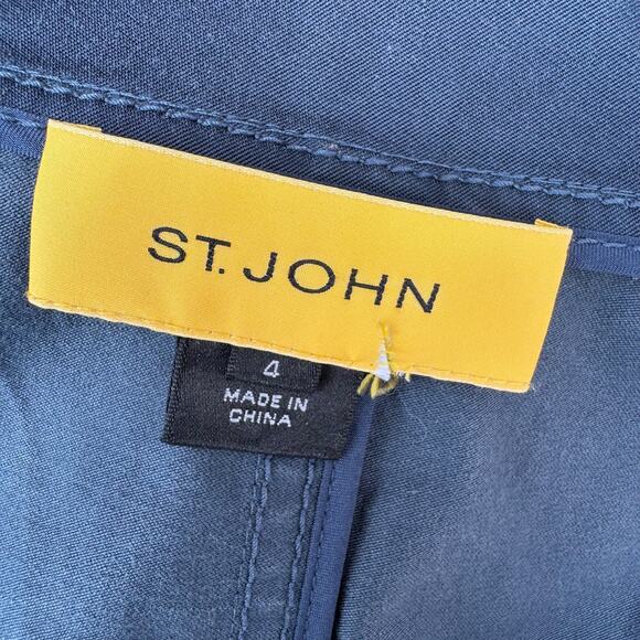 St. John Fall 2012 Blue Cotton Blend Coat Size 4 Gold-Tone Button Trench Jacket - Picture 10 of 12